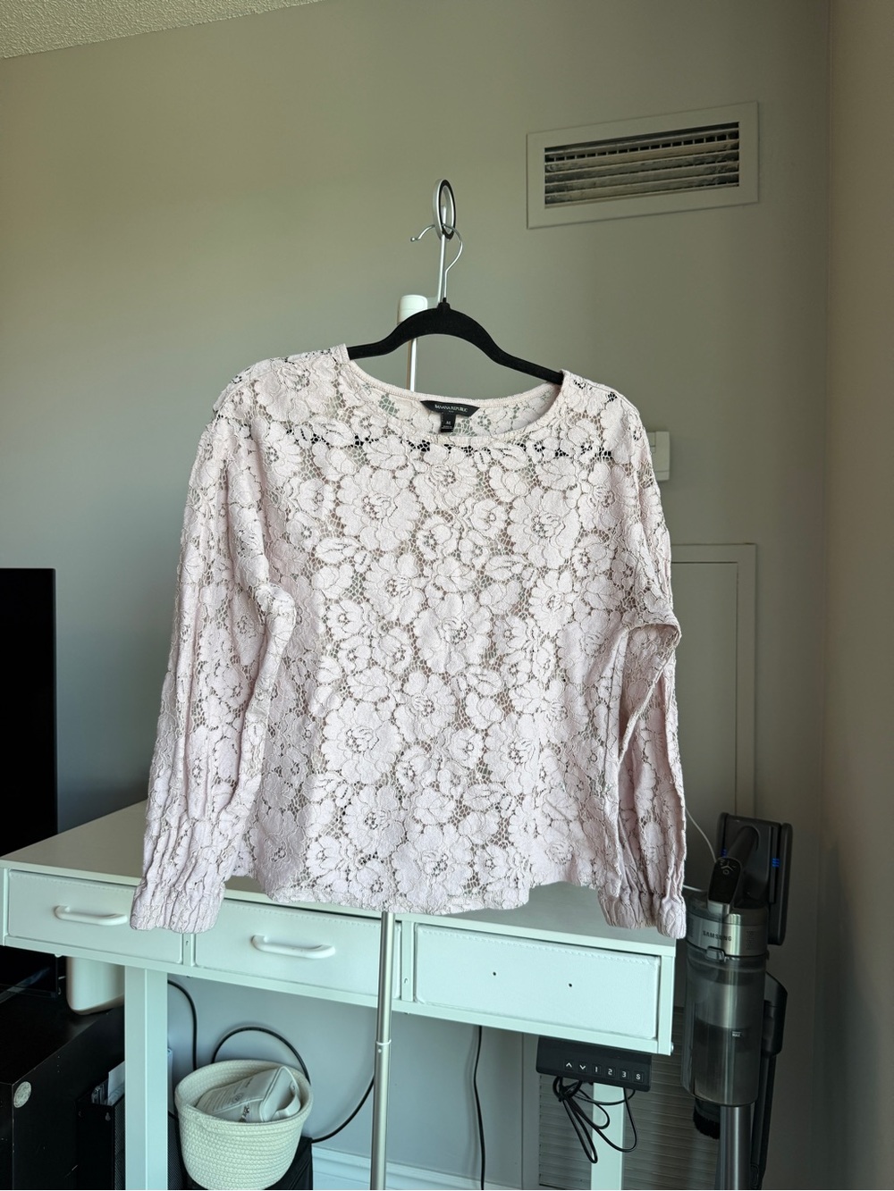 Banana Republic Lace Long-Sleeve Blouse in Soft Blush - Picture 2 of 5